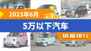 2023年6月5万以下汽车销量排行榜，五菱宏光屈居第三，QQ冰淇淋成最大黑马