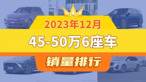2023年12月45-50万6座车销量排行榜，理想L9以14913辆夺冠