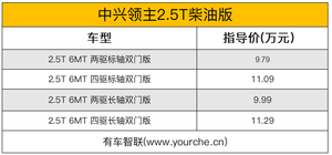 增加柴油发动机 中兴领主2.5T柴油版上市售9.79万元起