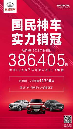全年销量386405辆 哈弗H6获年度SUV销冠