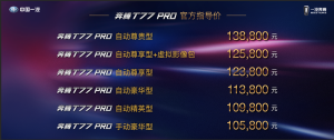 奔腾T77 PRO正式上市 售10.58-13.88万元