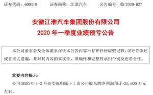 疫情期销量下滑 江淮一季度预亏3.56亿