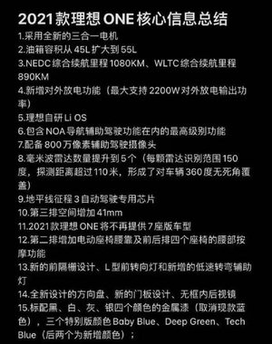 取消7座布局 续航可达1080公里 2021款理想ONE部分配置曝光