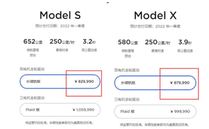 特斯拉Model S/Model X长续航版调价 价格上调3万元