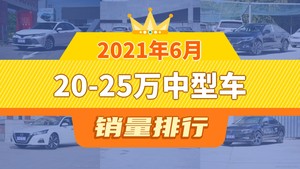 2021年6月20-25万中型车销量排行榜，凯美瑞以18696辆夺冠，小鹏汽车P7升至第10名 