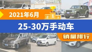 2021年6月25-30万手动车销量排行榜，本田CR-V以15261辆夺冠