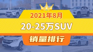 2021年8月20-25万SUV销量排行榜，RAV4荣放以16903辆夺冠，奥迪Q2L升至第9名 