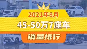 2021年8月45-50万7座车销量排行榜，别克GL8以11795辆夺冠