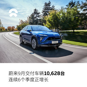 蔚来9月交付10,628台，连续6个季度正增长