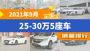 2021年9月25-30万5座车销量排行榜，雅阁屈居第三，帕萨特成最大黑马