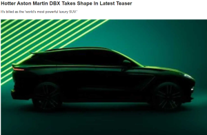 号称世界最强豪华SUV 阿斯顿·马丁DBX S最新预告图曝光