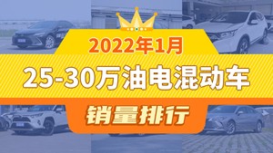 2022年1月25-30万油电混动车销量排行榜，凯美瑞以26164辆夺冠，奥德赛升至第10名 