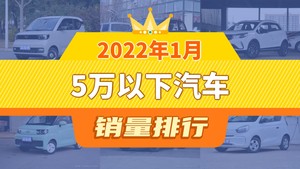 2022年1月5万以下汽车销量排行榜，宏光MINI EV以29619辆夺冠