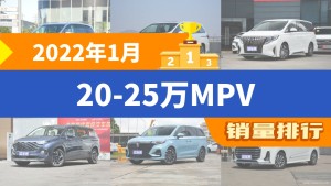 2022年1月20-25万MPV销量排行榜，别克GL8以12986辆夺冠
