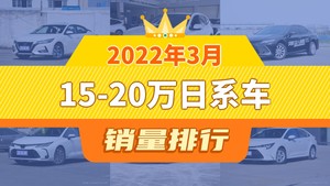 2022年3月15-20万日系车销量排行榜，凯美瑞屈居第三，卡罗拉成最大黑马