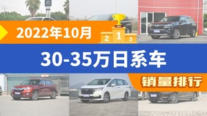 2022年10月30-35万日系车销量排行榜，雷克萨斯ES以6135辆夺冠，雷克萨斯UX升至第10名 