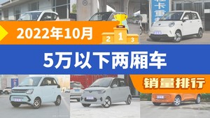 2022年10月5万以下两厢车销量排行榜，宏光MINI EV以38595辆夺冠，华晨新日i03升至第10名 