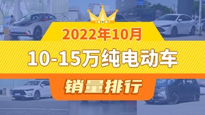 2022年10月10-15万纯电动车销量排行榜，海豚以23391辆夺冠，欧拉好猫升至第9名 