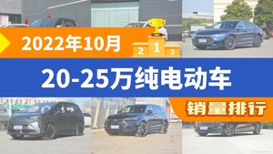 2022年10月20-25万纯电动车销量排行榜，汉屈居第三，唐新能源成最大黑马