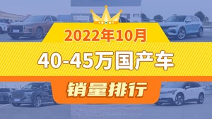 2022年10月40-45万国产车销量排行榜，岚图FREE屈居第三