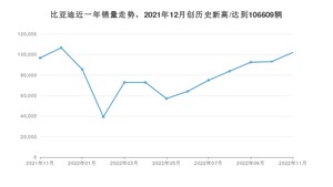 比亚迪 11月份销量数据发布 同比增长5.54%(2022年)