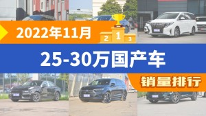 2022年11月25-30万国产车销量排行榜，传祺M8屈居第三，领克03成最大黑马