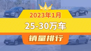 2023年1月25-30万车销量排行榜，Model Y夺得冠军，第二名差距也太大了 