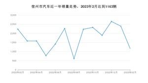 宿州市2月汽车销量数据发布 宏光MINI EV排名第一(2023年)