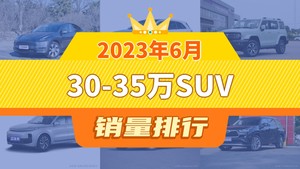 2023年6月30-35万SUV销量排行榜，Model Y以51471辆夺冠，问界M5升至第10名 