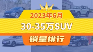 2023年6月30-35万SUV销量排行榜，Model Y以51471辆夺冠，问界M5升至第10名 