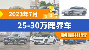 2023年7月25-30万跨界车销量排行榜，一汽-大众CC以2252辆夺冠