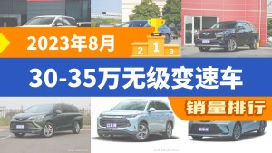2023年8月30-35万无级变速车销量排行榜，汉兰达屈居第三，威飒成最大黑马