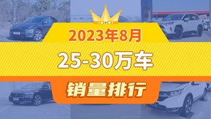 2023年8月25-30万车销量排行榜，凯美瑞位居第二，第一名你绝对想不到