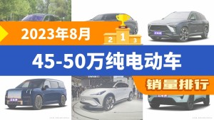2023年8月45-50万纯电动车销量排行榜，蔚来ES6夺得冠军，第二名差距也太大了 