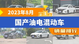 2023年8月国产油电混动车销量排行榜，星越L位居第二，第一名你绝对想不到