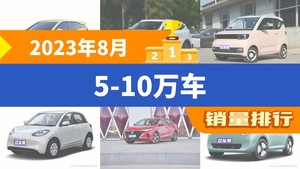 2023年8月5-10万车销量排行榜，宏光MINI EV屈居第三