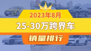 2023年8月25-30万跨界车销量排行榜，一汽-大众CC夺得冠军，第二名差距也太大了 