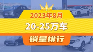 2023年8月20-25万车销量排行榜，RAV4荣放屈居第三，Model 3成最大黑马