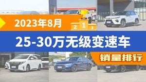 2023年8月25-30万无级变速车销量排行榜，威兰达屈居第三，传祺M8成最大黑马