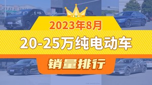 2023年8月20-25万纯电动车销量排行榜，宋PLUS新能源位居第二，第一名你绝对想不到