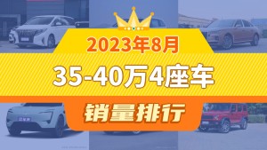 2023年8月35-40万4座车销量排行榜，红旗H9屈居第三，梦想家成最大黑马