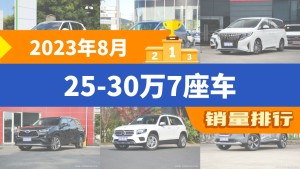 2023年8月25-30万7座车销量排行榜，传祺M8屈居第三，奇骏成最大黑马