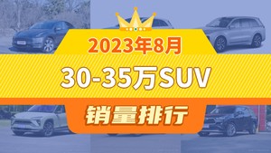 2023年8月30-35万SUV销量排行榜，理想L7位居第二，第一名你绝对想不到