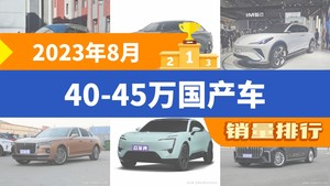 2023年8月40-45万国产车销量排行榜，智己LS7屈居第三，梦想家成最大黑马