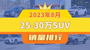 2023年8月25-30万SUV销量排行榜，途观L屈居第三，宝马X1成最大黑马