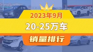 2023年9月20-25万车销量排行榜，Aion Y夺得冠军，第二名差距也太大了 