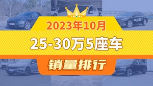2023年10月25-30万5座车销量排行榜，凯美瑞屈居第三，雅阁成最大黑马