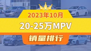 2023年10月20-25万MPV销量排行榜，别克GL8以11028辆夺冠