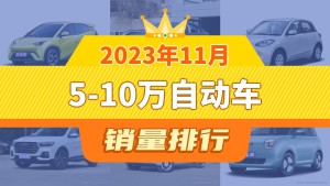 2023年11月5-10万自动车销量排行榜，五菱缤果屈居第三，帝豪成最大黑马