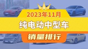 2023年11月纯电动中型车销量排行榜，Model 3以15627辆夺冠